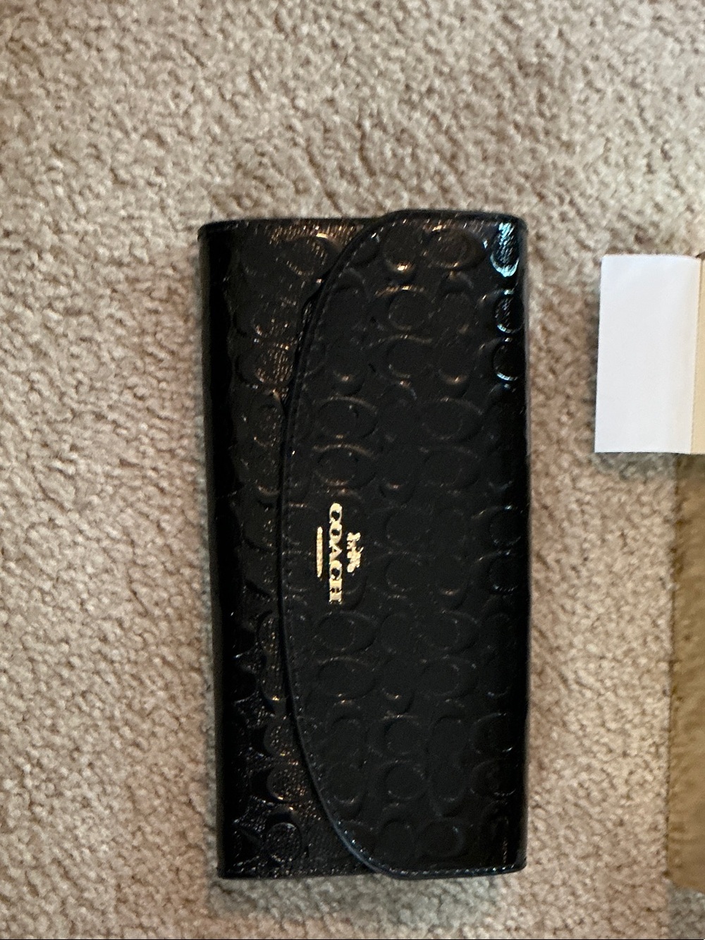 Coach Black Patent Signature Envelope Wallet with Gold Logo - Picture 7 of 8
